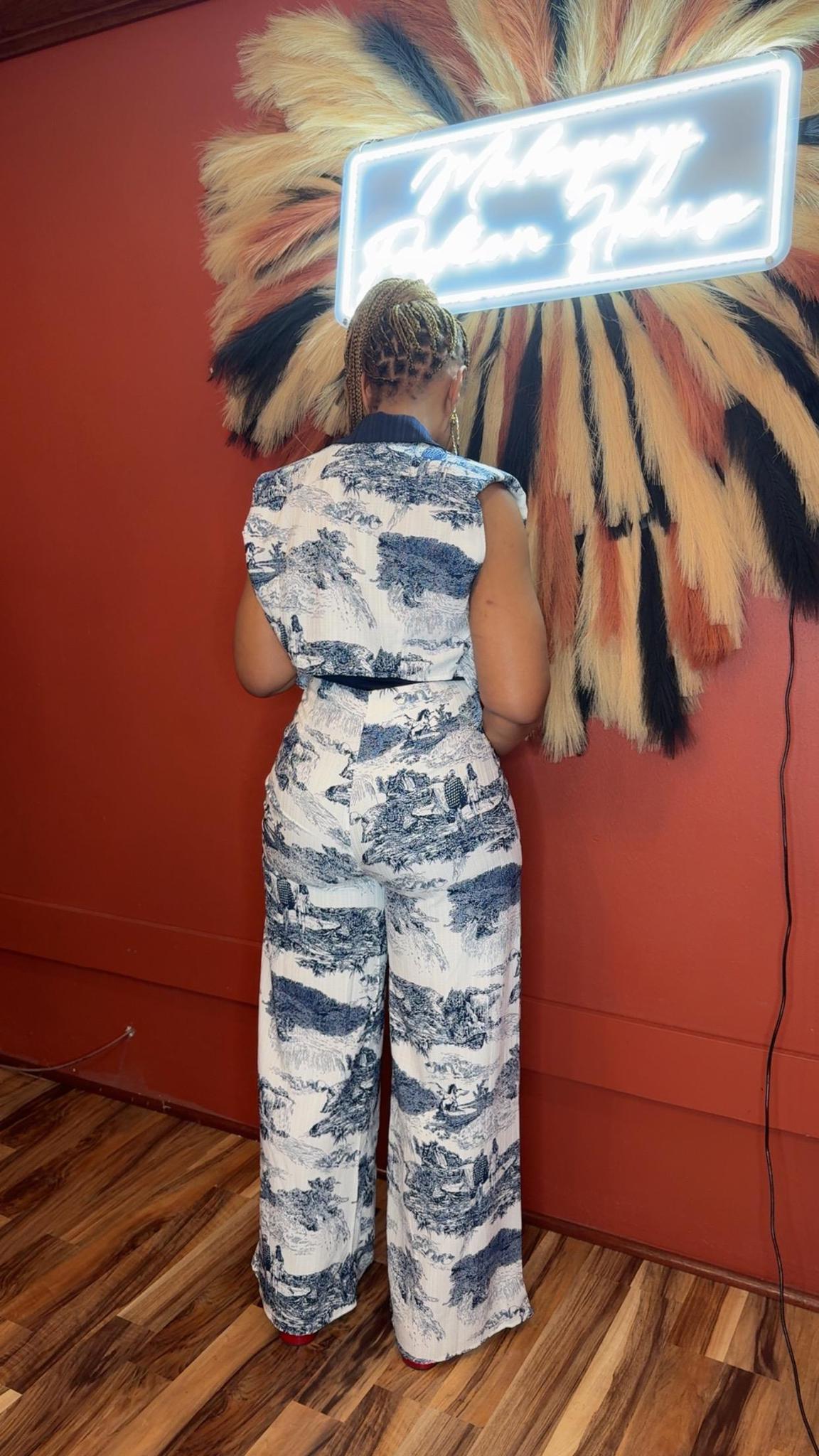 Scenic Print 2pc Pants Set