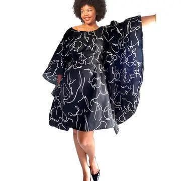 Black/Wht Wing Silk Dress