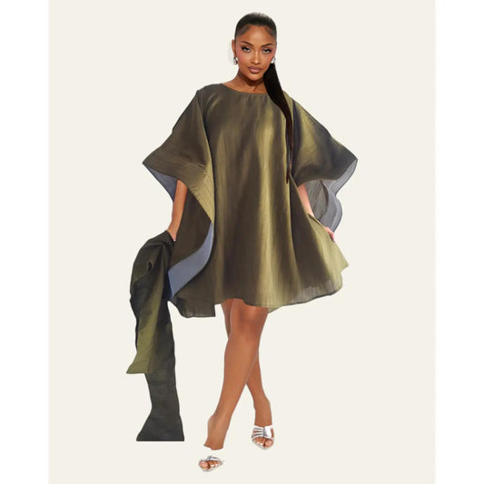 Olivia Olive Green Wing Silk Dress