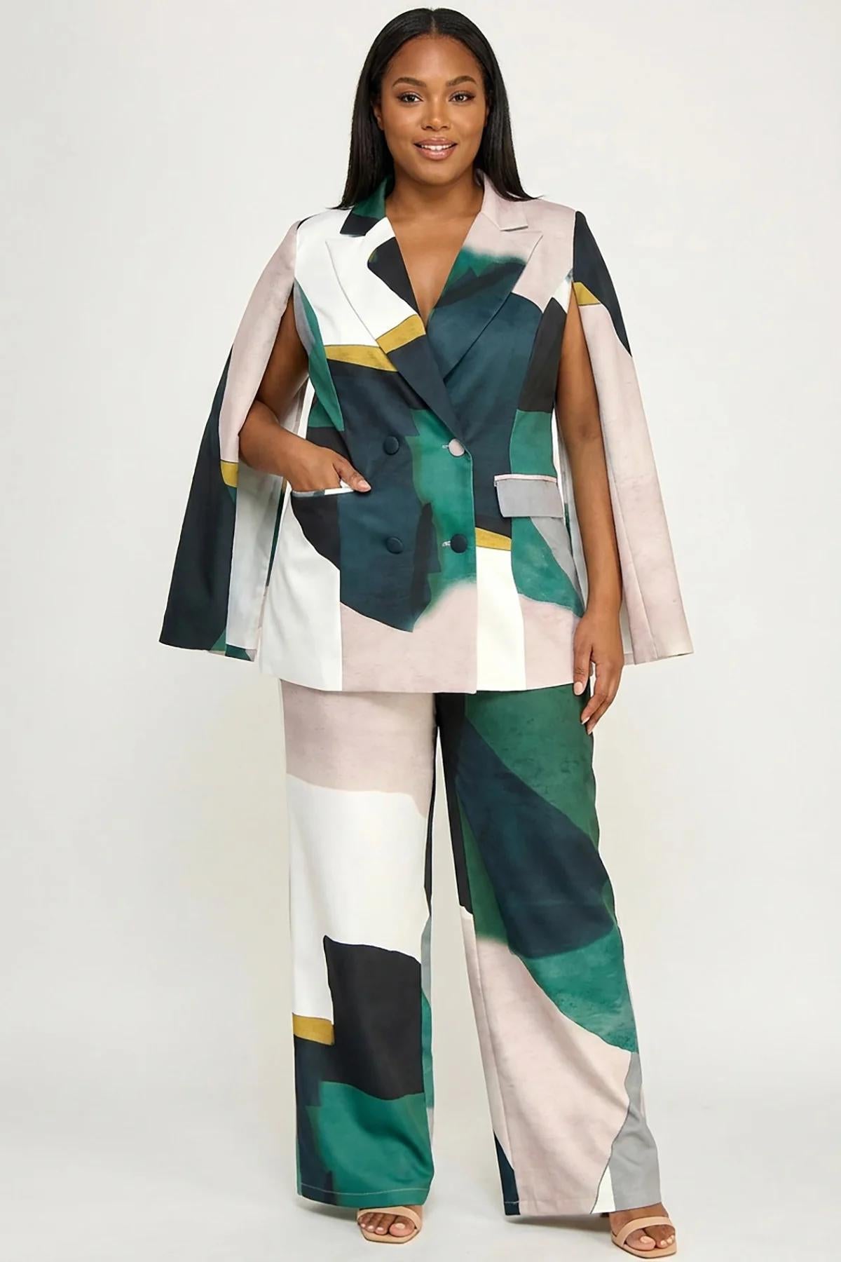Teal & Ivory Art Deco Blazer and Pants Set