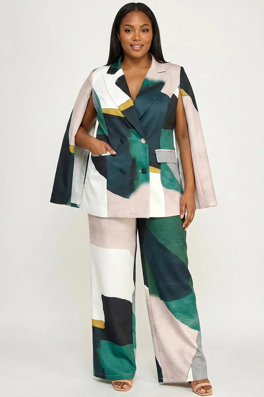 Teal & Ivory Art Deco Blazer and Pants Set