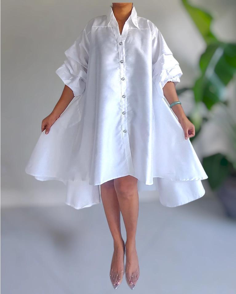 Summer Swing Dress Hi-Lo  Gray/White