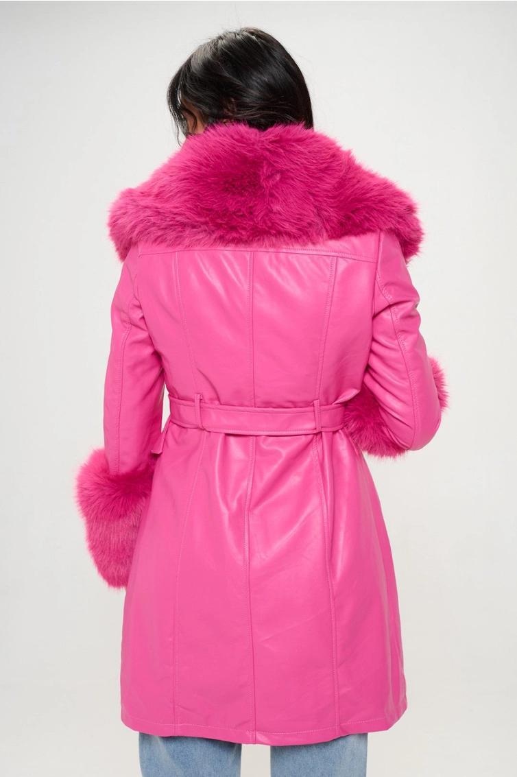 HOT PINK VEGAN COAT