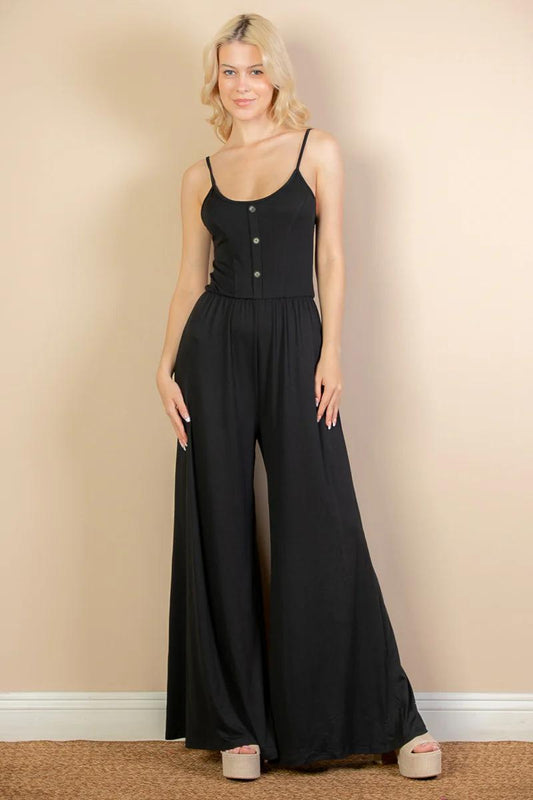 BUTTON FRONT BLK JUMPSUIT