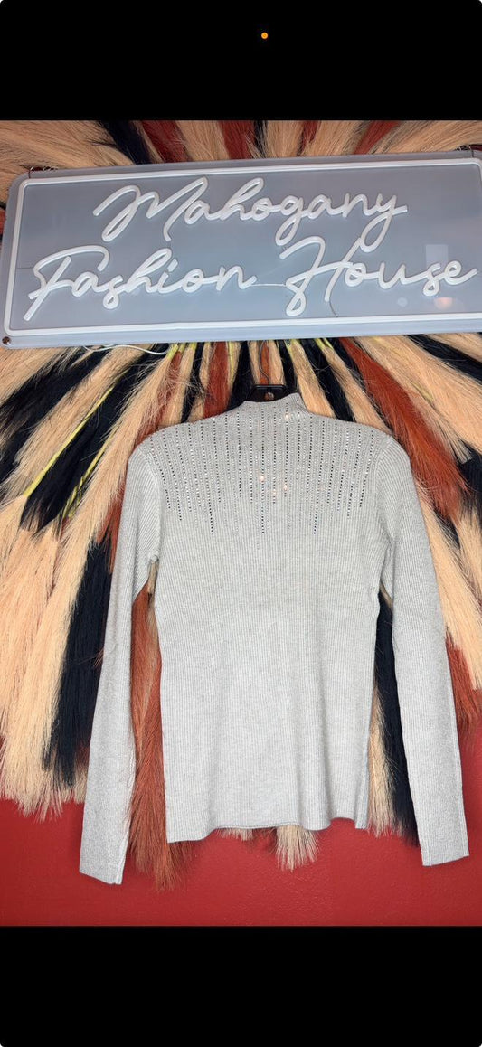 Taupe Jewel Mock Neck
