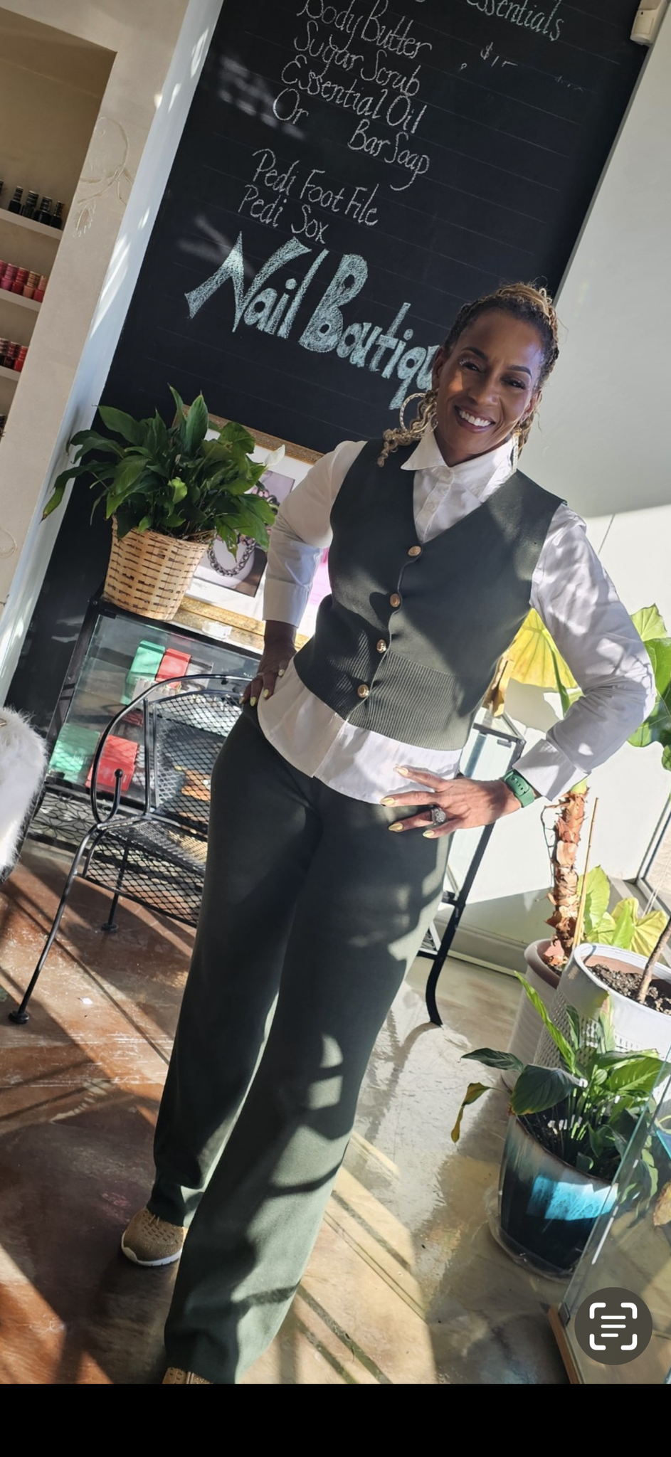 Green Knit Vest Gold But. & Pant Set