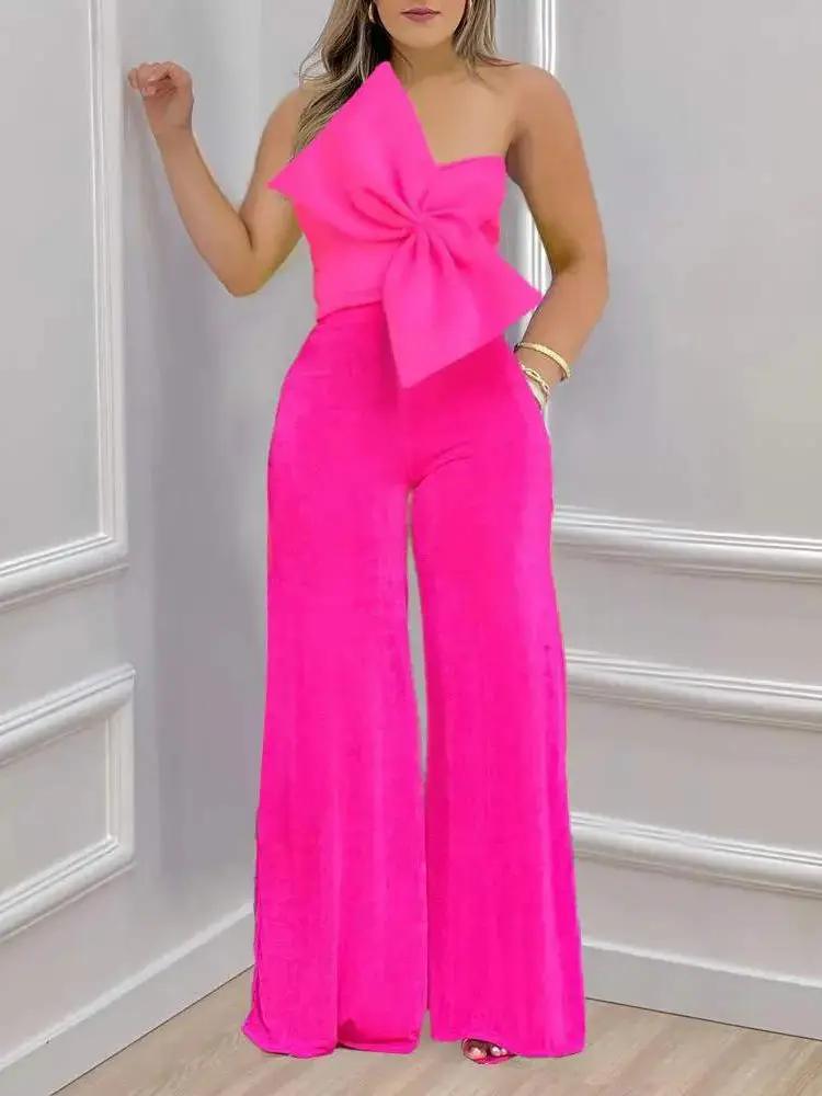 Bowknot Crop Top Pants Set