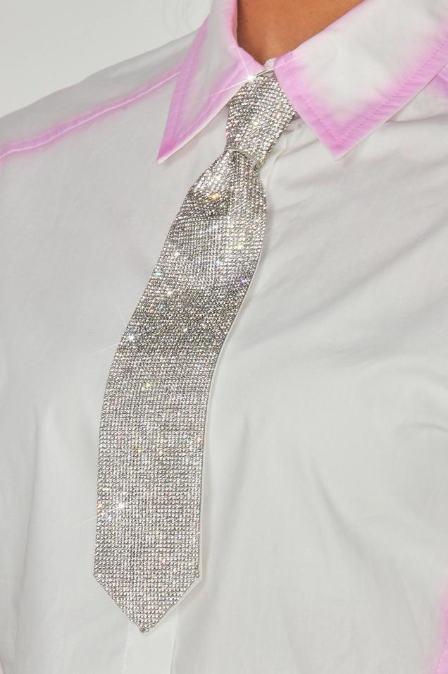 White & Pink Top w Rhinestone Tie