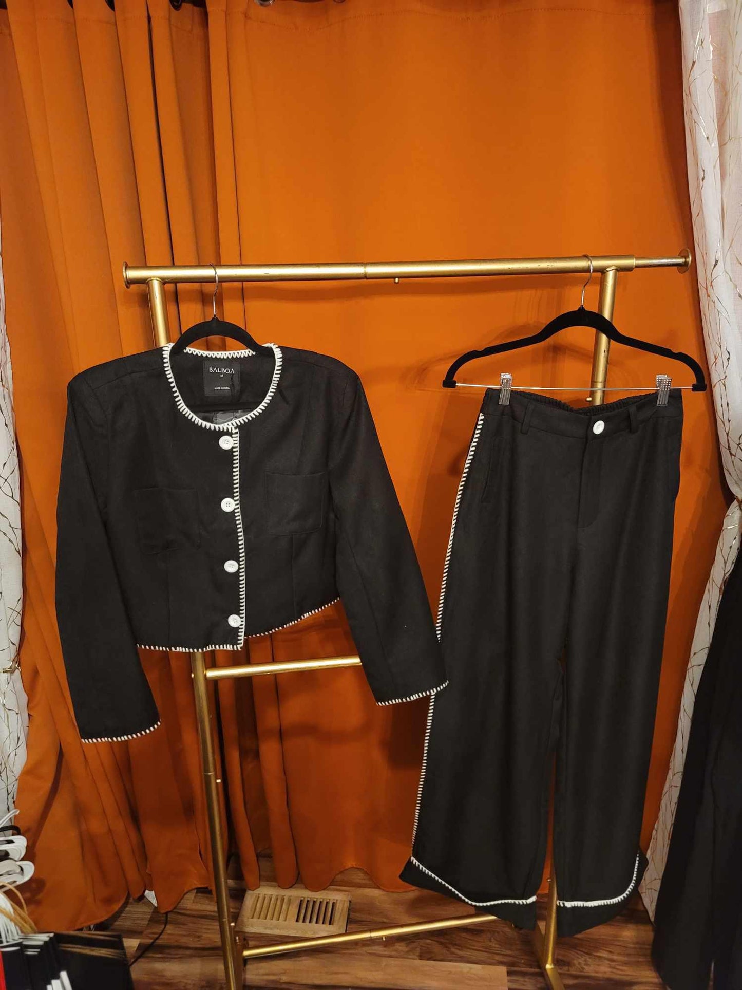 Black W/Wht Top Stitched 2PC Set