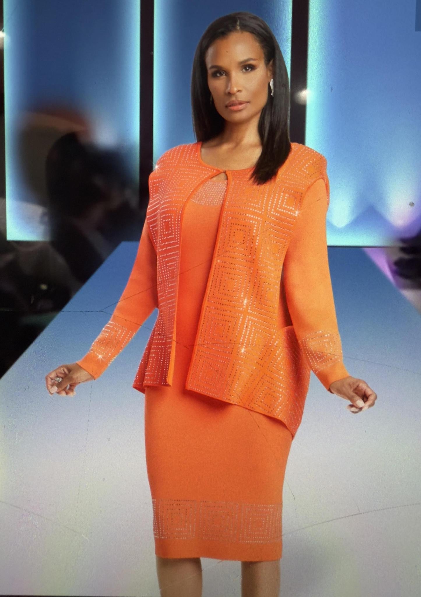 Orange Knit Cape & Dress Rhinestone 2pcs