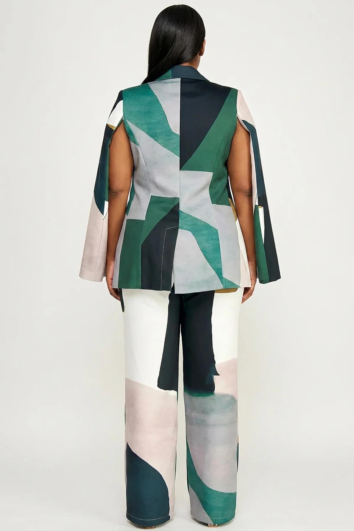 Teal & Ivory Art Deco Blazer and Pants Set